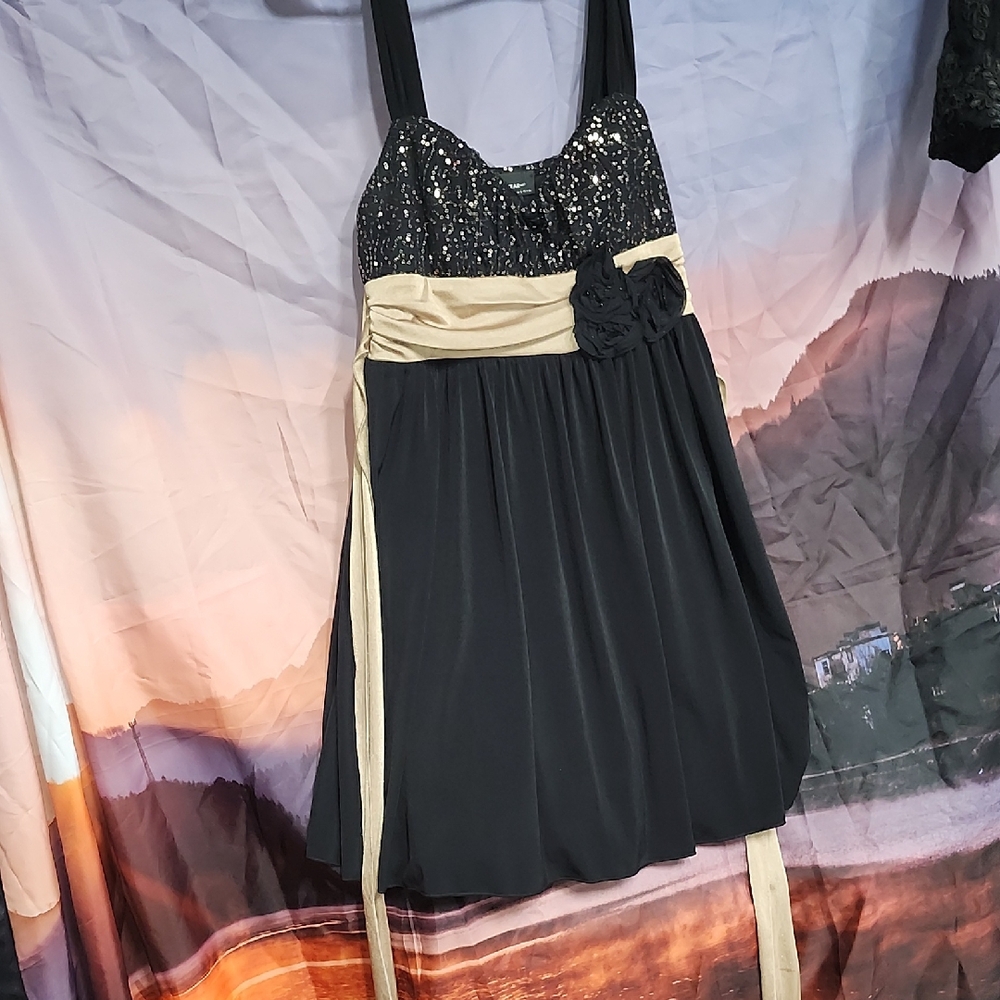 B-Wear Black and Gold Sequin Dress